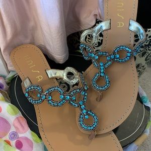 Unisa blue rhinestone heel sandals